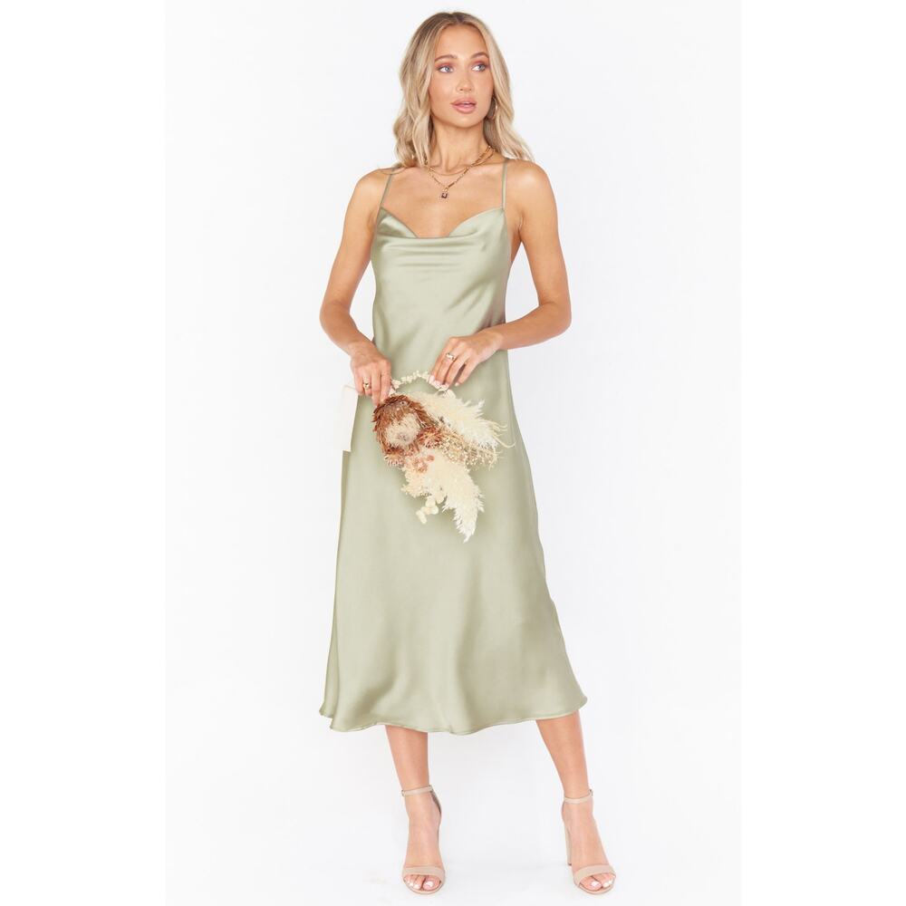 Show Me Your Mumu Verona Cowl Dress Moss Green Luxe Satin Size XL